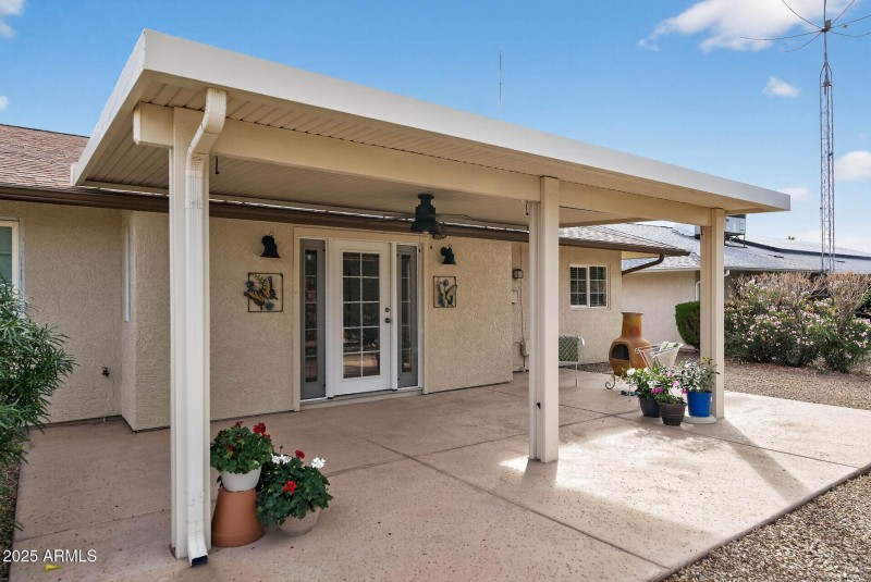 Covered, North-facing back patio