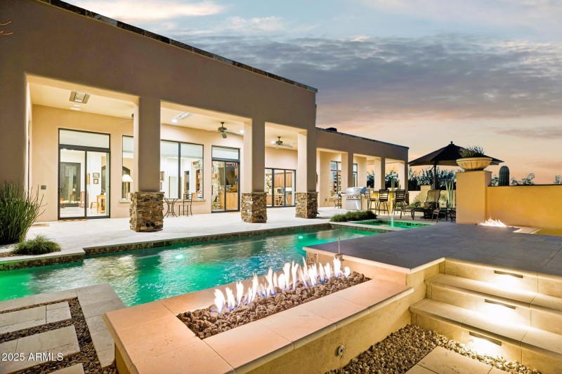 An app controls lights, fire pit etc