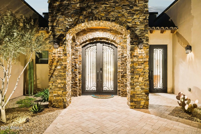 Stunning front entry way at night