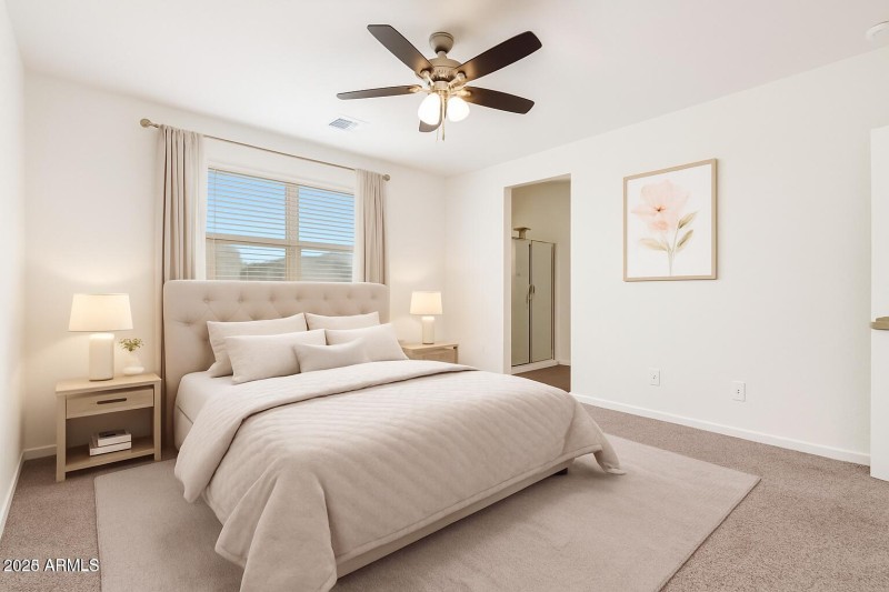 Virtually staged primary bedroom