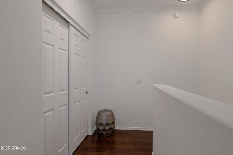 Landing at top of stairway w/closet