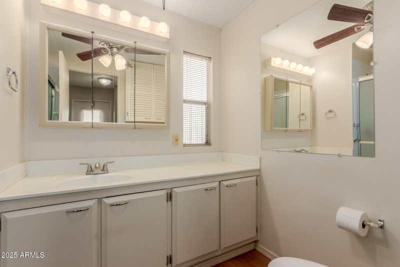 Hall bathroom with long vanity