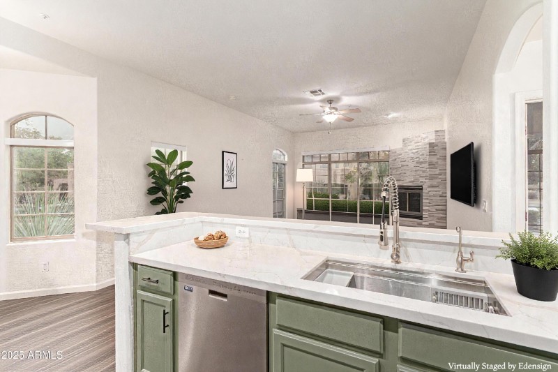 virtually staged view to living room