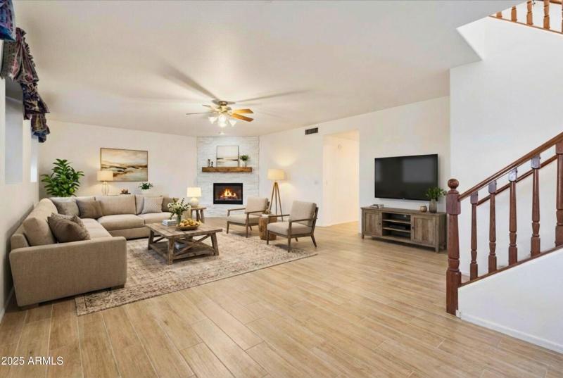 Virtually edited to show wood tile