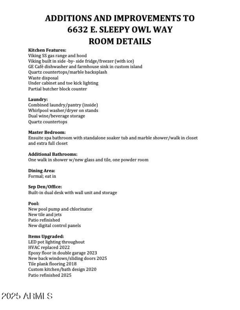 List of Improvements