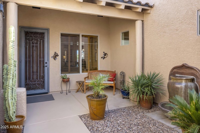 Front Covered Porch with Fountain
