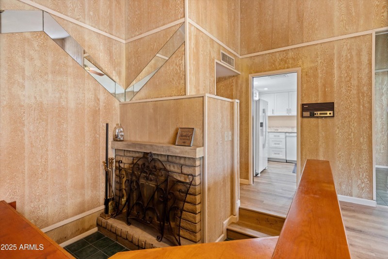 Office area with fireplace