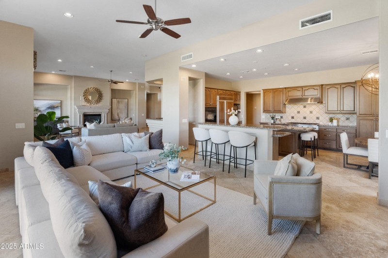 family room into kitchen