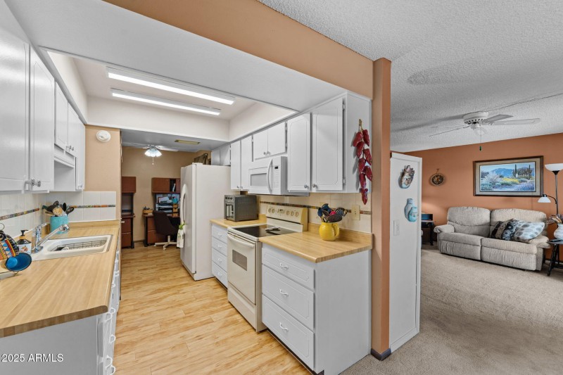 Galley kitchen from dining room