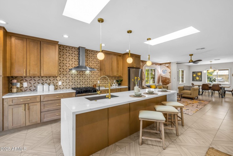 Kitchen with Waterfall Island