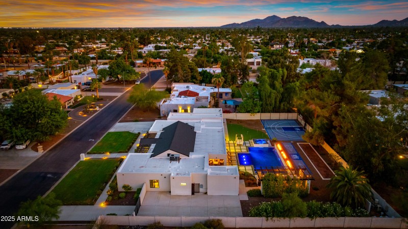 Property overview at dusk