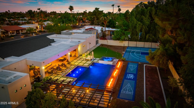 Property overview at dusk