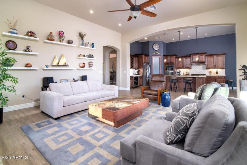 Large open living room off kitchen