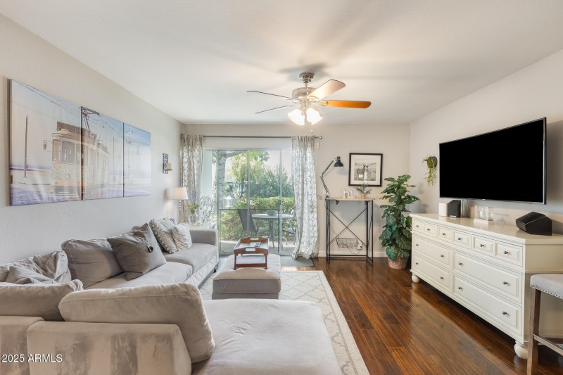 living room - couch TV and patio door