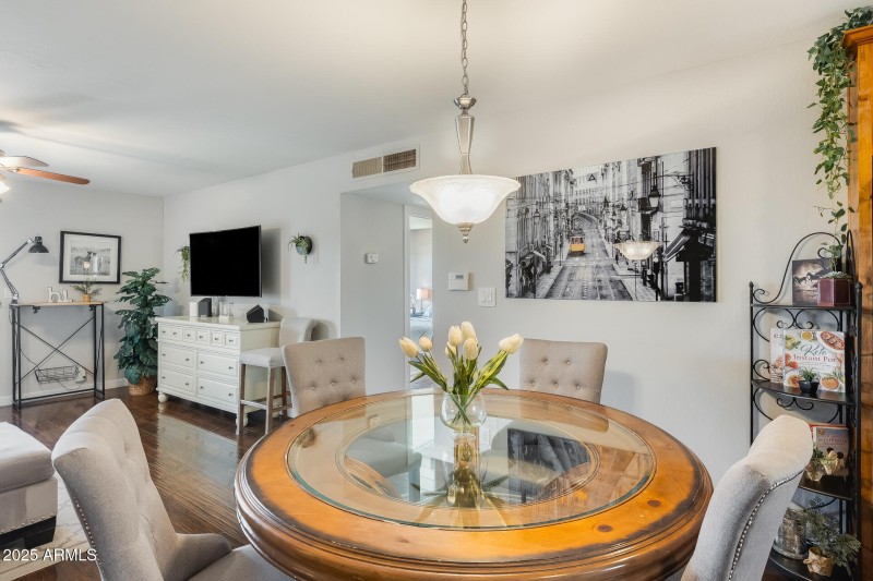 living room - dining table and art work