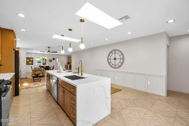 Kitchen with Waterfall Island