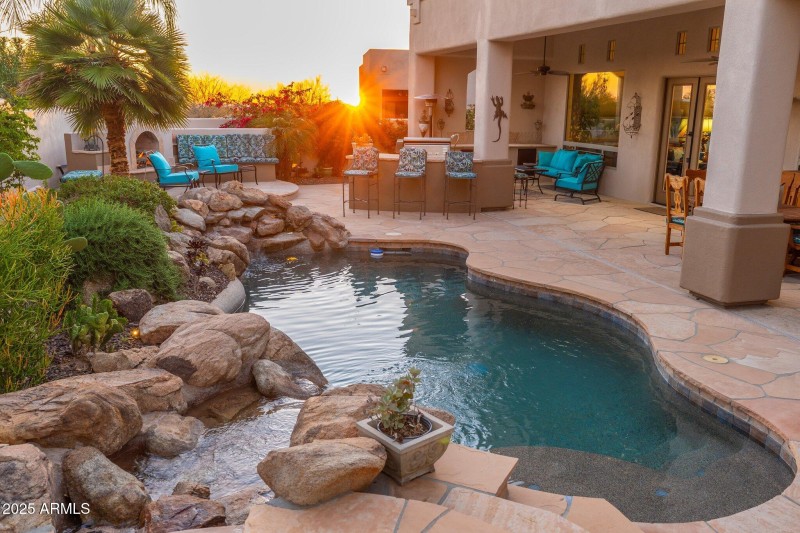Backyard Pool View at Twilight