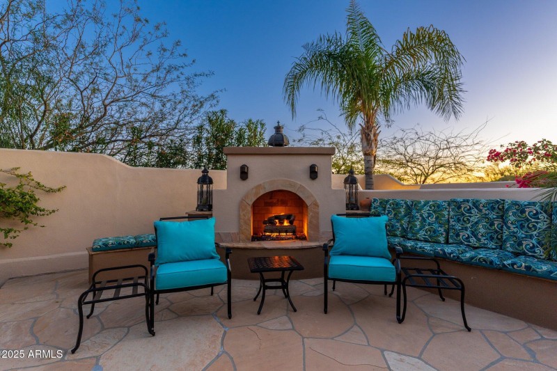 Exterior Fireplace at Twilight