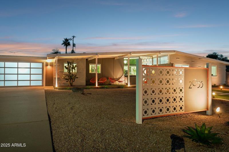 Architectural features glow at night