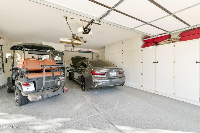 Garage with cabinets