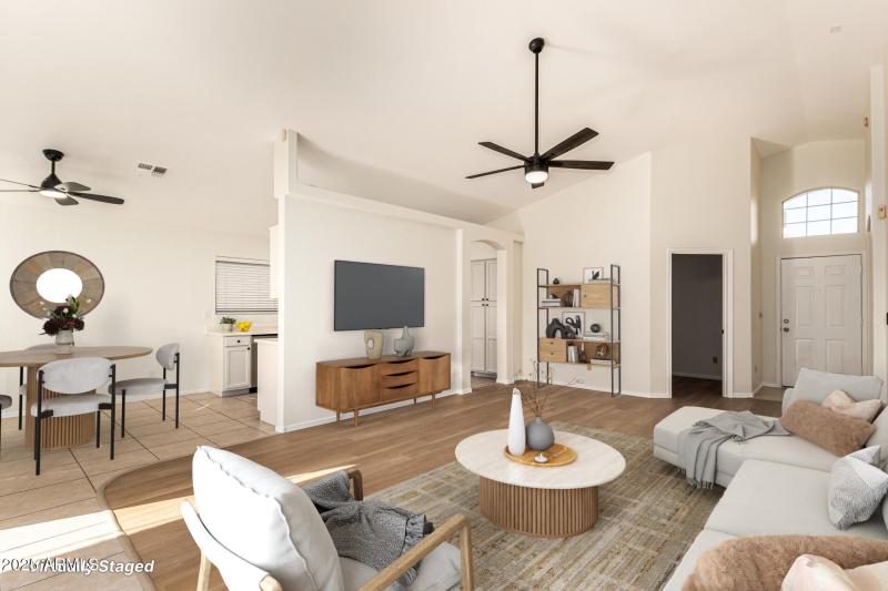 Virtually Staged Living Room and Dining