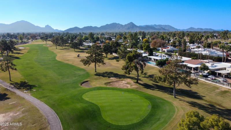 Drone of walking path and golf course
