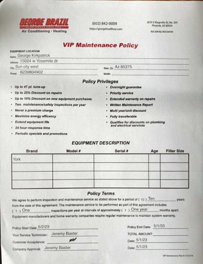 HVAC warranty