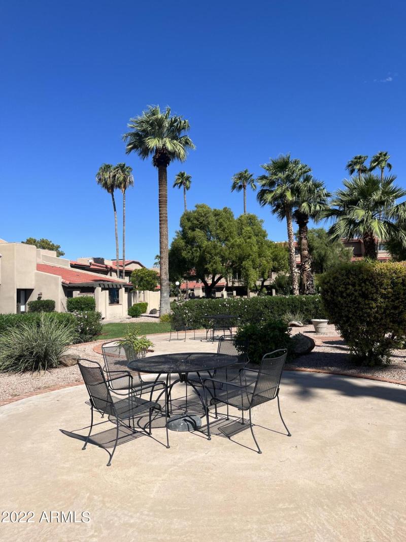 Sitting area next to heated pool