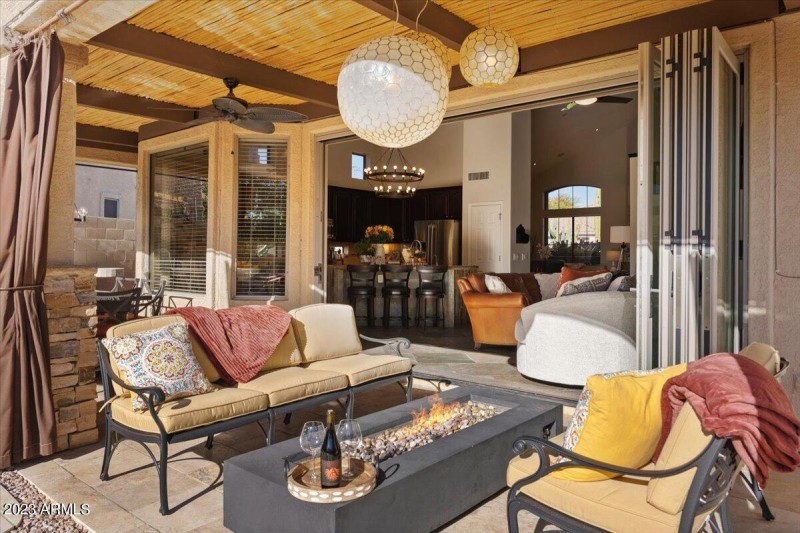 Patio with fire table