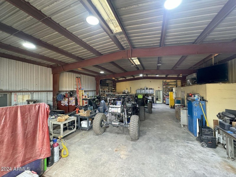 Shop tools and shelving and tables do no