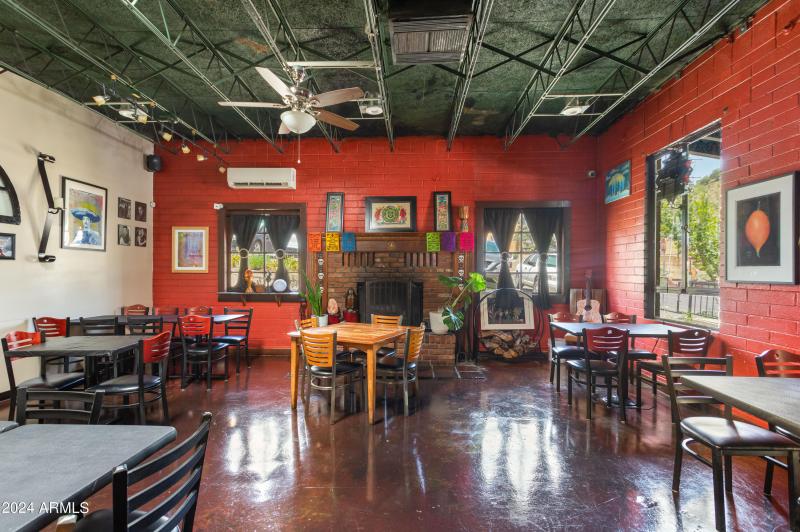 Dining area with fireplace