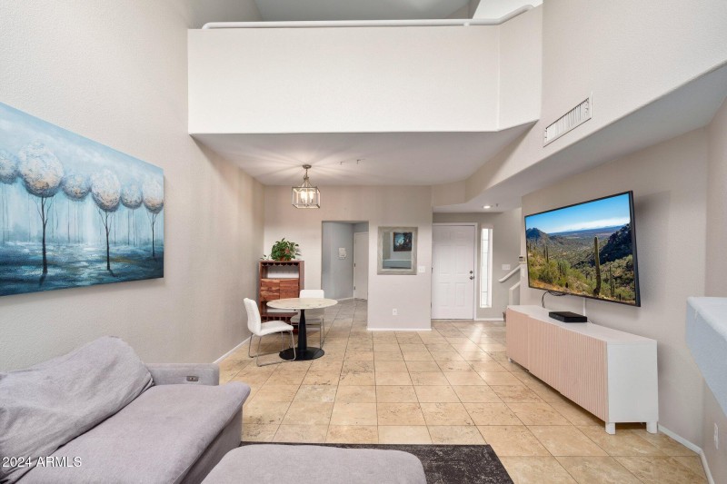 Living area looking into kitchen
