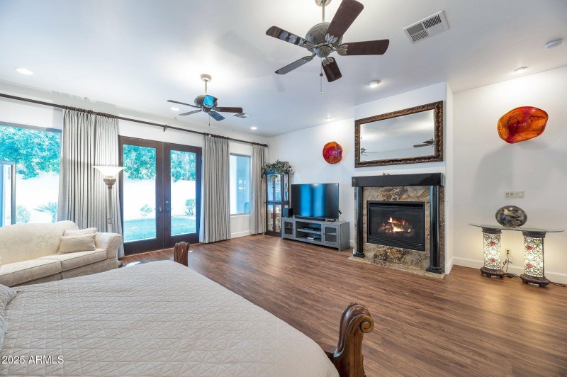 Primary bedroom with gas fireplace