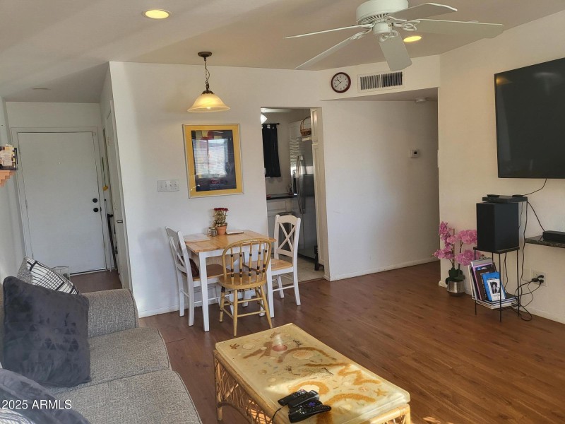 view to front and kitchen
