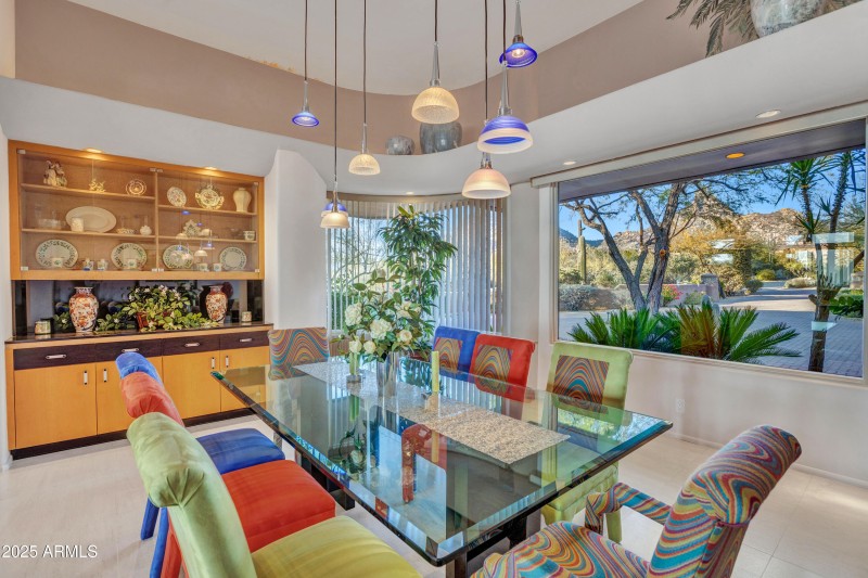 Formal dining with mountain views