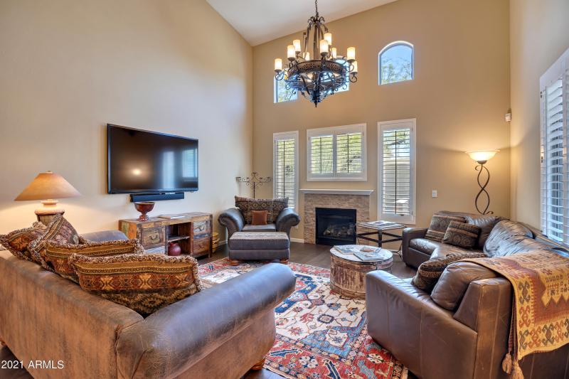 Living room with vaulted ceiling