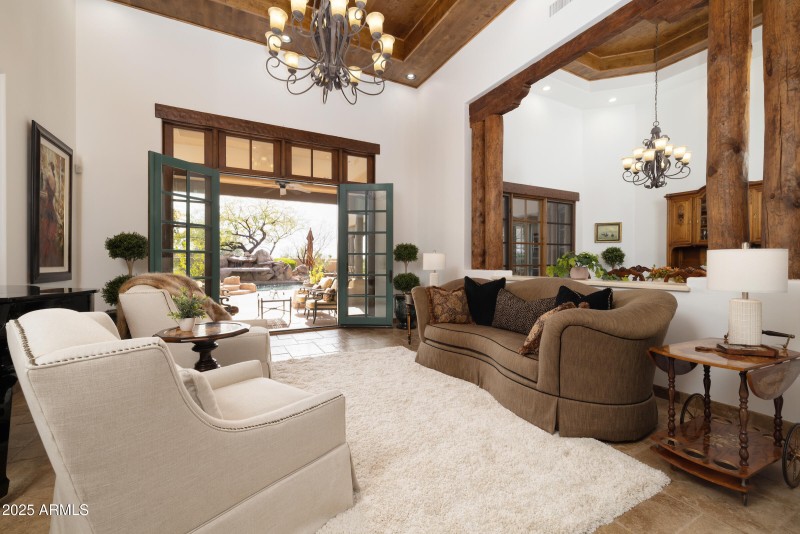 Living Room With Detailed Ceiling