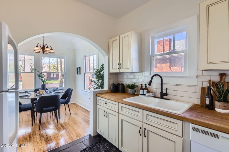 Kitchen view leading into dining room