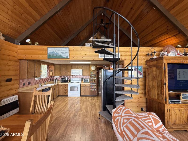 Living area and kitchen