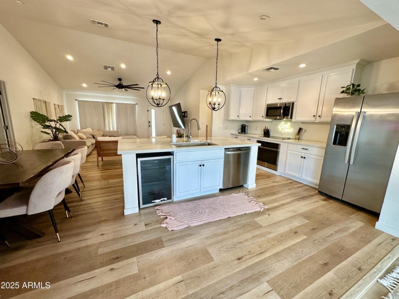 View toward kitchen and living area