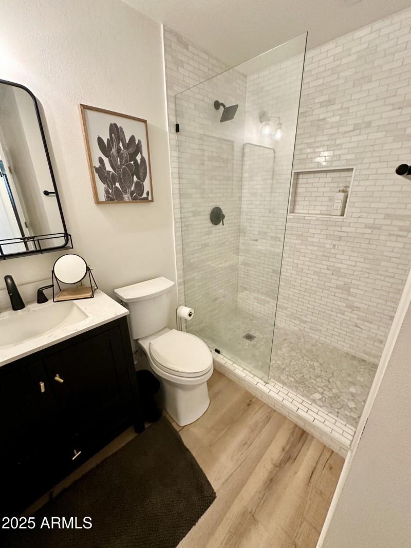 Hallway bathroom with large shower