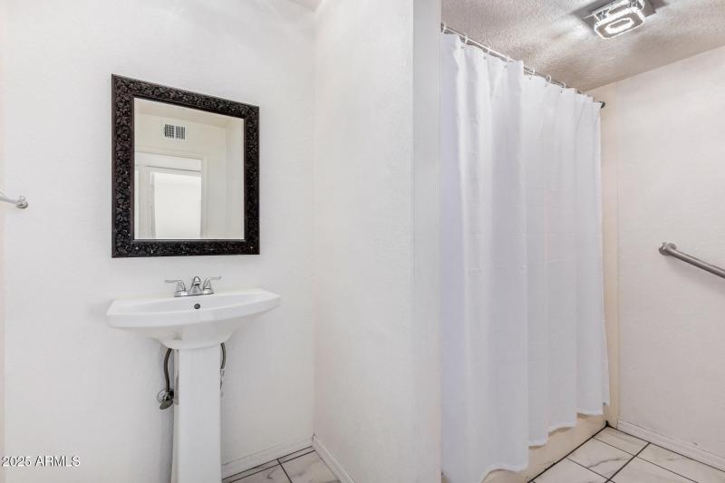 Walk-In Shower and Pedestal Sink