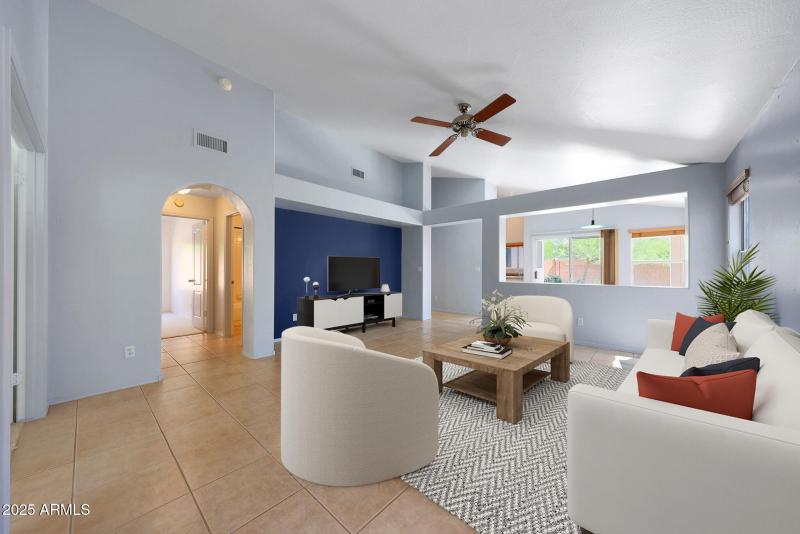 Virtually-staged living area