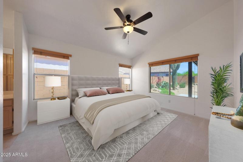 Virtually-staged primary bedroom