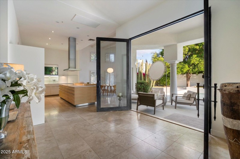 Kitchen with patio doors open