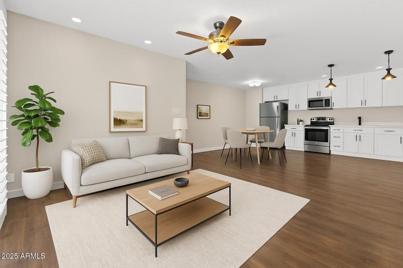 Virtually staged kitchen:living