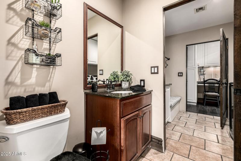 Powder room off family room