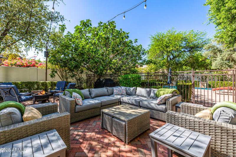 Brick pavered backyard patio