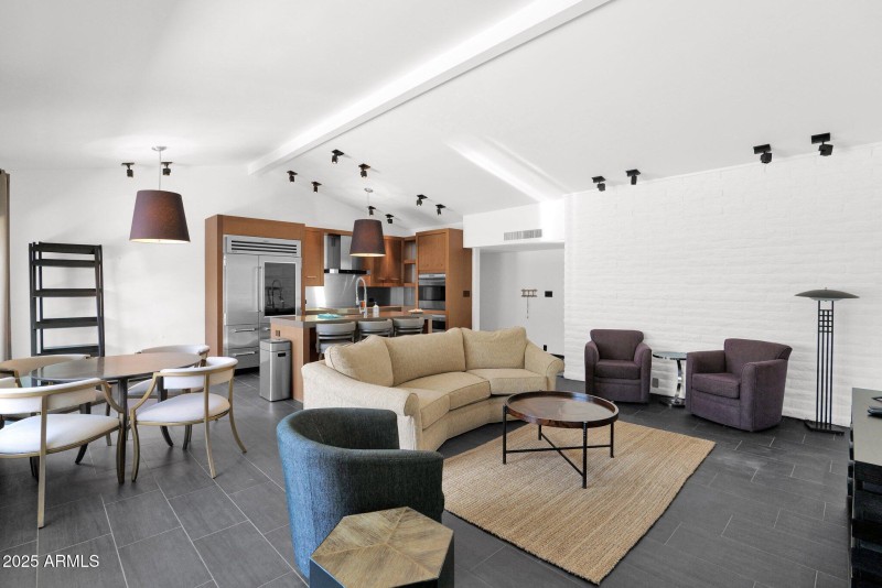 Living room with vaulted ceilings