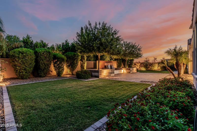 back yard with lights